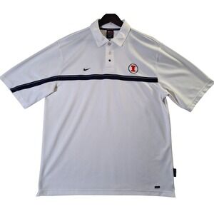 Nike Polo Shirt Men's Large White University of Illinois NCAA Football Dri-Fit